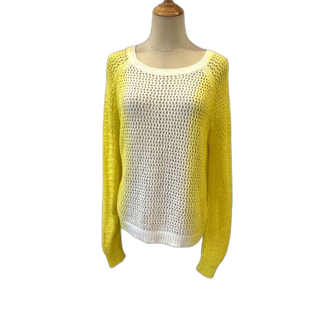 SI-IAE Open Weave Ombre Sweater Yellow White Pullover Med Cotton